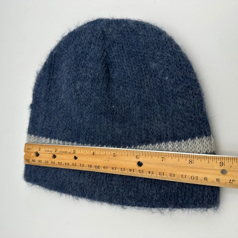 Vtg Wigwam Mohair Wool Blend Beanie Hat‎ Unisex OS Blue Striped Knit USA Retro